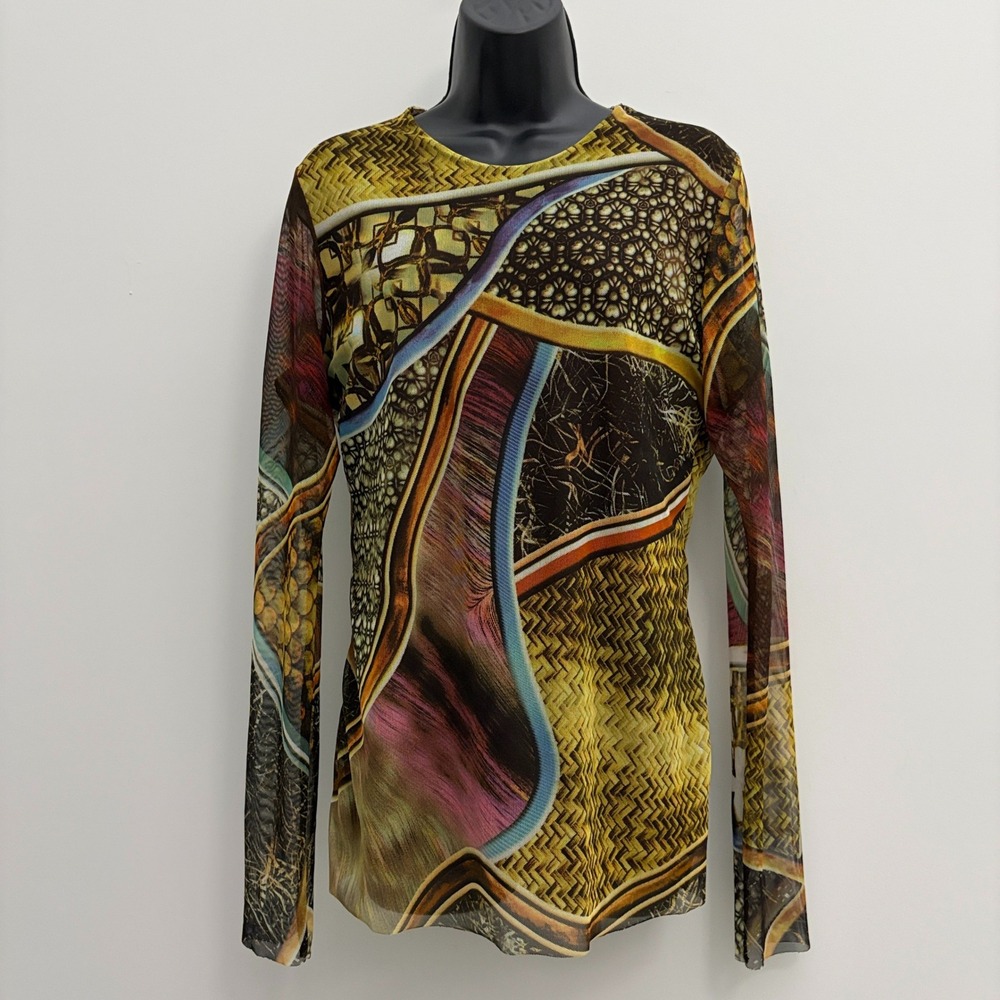 y2k Petit Pois by Viviana Mesh Top Abstract Geometric Print L Multi - Picture 2 of 10
